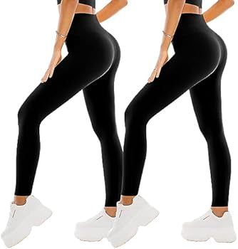 Two pairs of Problems Solved high-waisted women's leggings with tummy control and stretchy fabric for athletic and everyday wear.