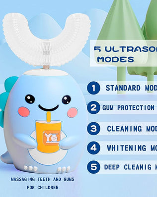 U Shape Electric Toothbrush for Kids with 4 Brush Heads, Sonic Toothbrush for Kids with 5 Modes