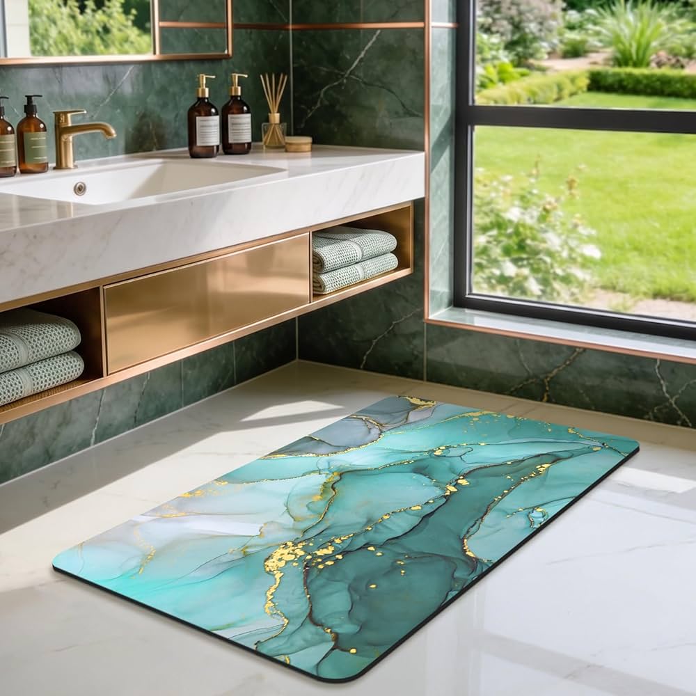 Problems Solved non-slip bath mat, 40x60 cm, super absorbent quick-drying bathroom shower mat with textured surface for safety.