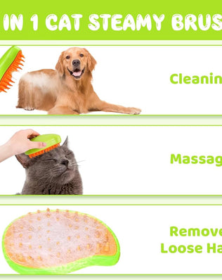 Steamy 3-in-1 Cat Steam Brush Self-Cleaning for Dogs & Cats, Massage Comb