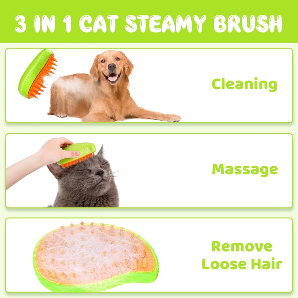 Steamy 3-in-1 Cat Steam Brush Self-Cleaning for Dogs & Cats, Massage Comb