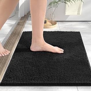 Problems Solved non-slip bath mat, 60x40cm ultra-soft, super absorbent bathroom mat with anti-mould design, shown in a bathroom setting.