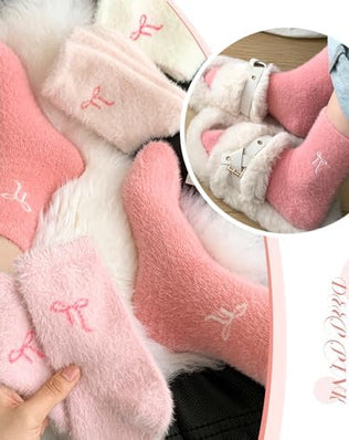 5 Pairs Soft Warm Socks for Women with Bow, Thick Winter Socks for Home