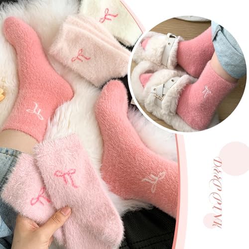 5 Pairs Soft Warm Socks for Women with Bow, Thick Winter Socks for Home