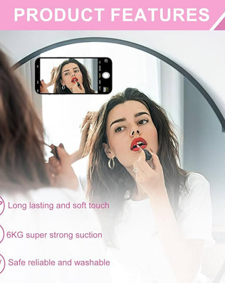 Problems Solved 3-piece silicone suction cup phone holder with double-sided design and 24 suction cups, mounted on a smooth surface.