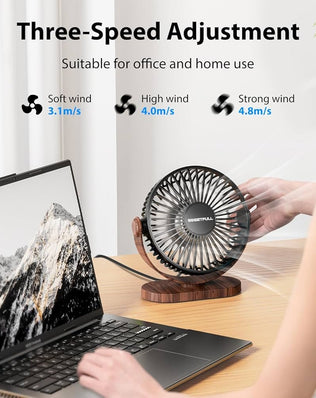 Desk Fan, Small USB Desk Fan Silent, 3 Speeds Portable Personal Desktop Fan