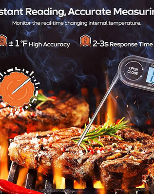 Digital Meat Thermometer with backlight by Problems Solved, wireless for grilling and air fryer cooking, showing a close-up of the device.