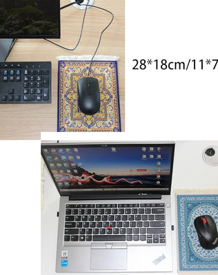 Problems Solved Oriental Carpet Pattern Mini Mouse Mat made of textile fabric, featuring a colorful, creative rug design for desktop use.