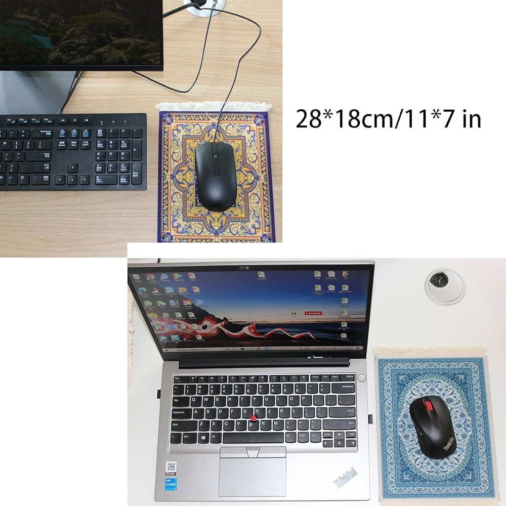 Problems Solved Oriental Carpet Pattern Mini Mouse Mat made of textile fabric, featuring a colorful, creative rug design for desktop use.