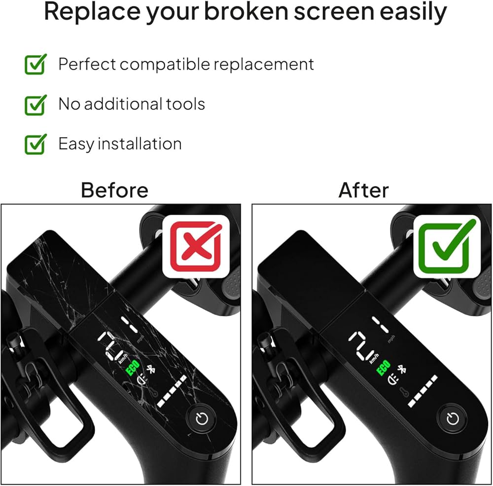 Problems Solved OcioDual replacement screen cover for Xiaomi 1S M365 Pro electric scooter, showing the clear, durable cover on the device.