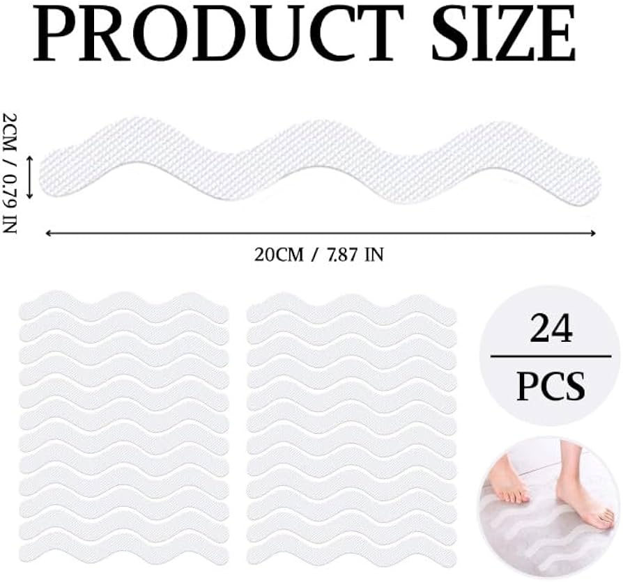 Problems Solved 24-piece self-adhesive shower stickers non-slip shower mat with textured surface for safety.