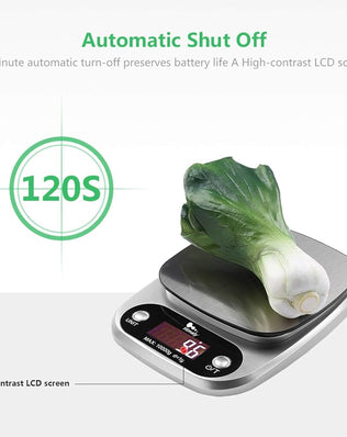 Problems Solved digital kitchen weighing scale with LCD display, showing 22lb/10kg capacity, multifunction electronic food baking scale