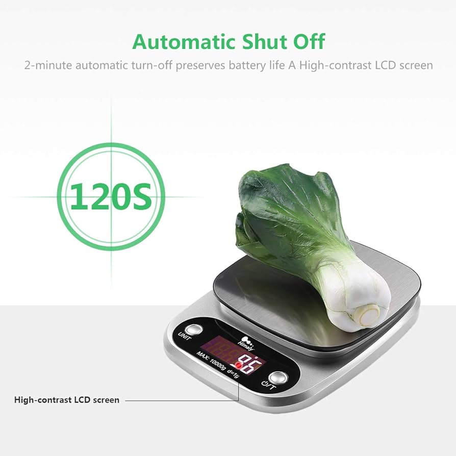 Problems Solved digital kitchen weighing scale with LCD display, showing 22lb/10kg capacity, multifunction electronic food baking scale