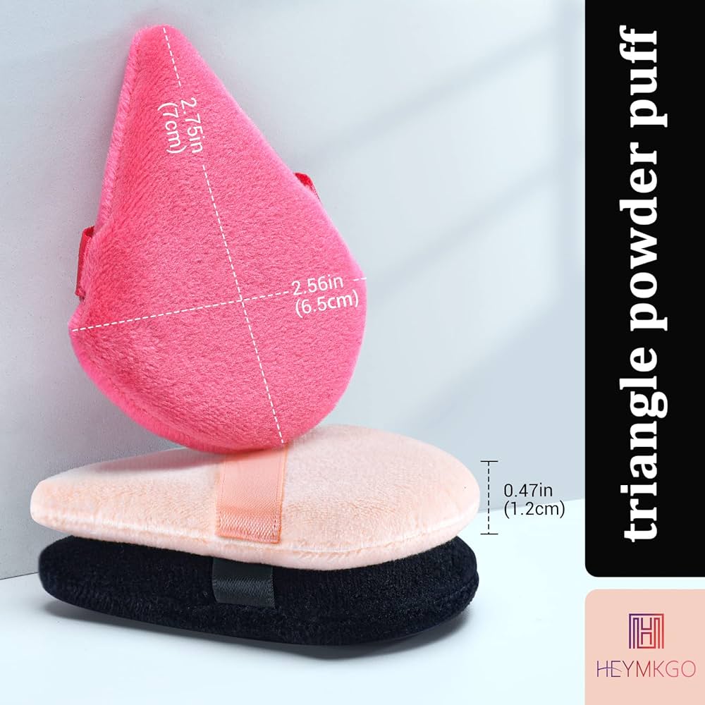 Set of four triangle velvet powder puffs for pressed makeup, featuring soft, plush sponges from Problems Solved for setting powder application.