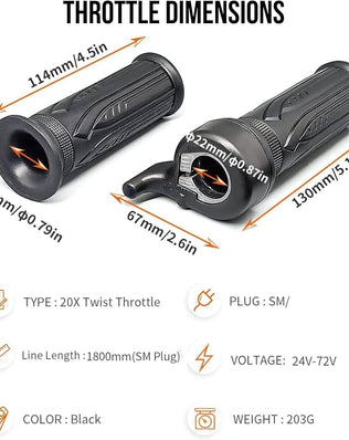 Problems Solved E Bike full twist throttle with 3-pin connector, suitable for electric bicycles, scooters, right or left hand grip.
