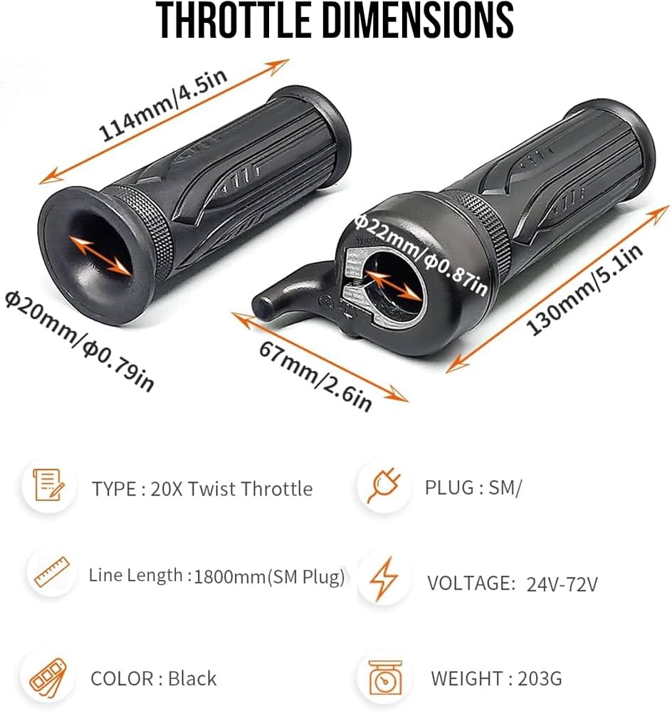 Problems Solved E Bike full twist throttle with 3-pin connector, suitable for electric bicycles, scooters, right or left hand grip.