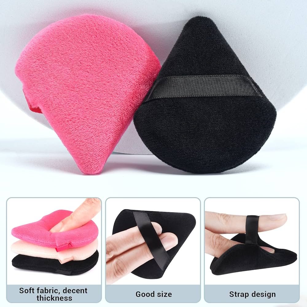 Problems Solved 4pcs velvet triangle powder puffs for pressed makeup, soft sponge applicators for smooth, even setting powder application.