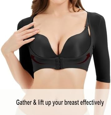 Problems Solved women's arm shaper compression sleeve for post-surgical slimming and arm support, shown on a model.
