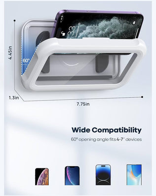 Waterproof shower phone holder by Problems Solved with 480º rotating wall mount and secure case for hands-free use in the shower.