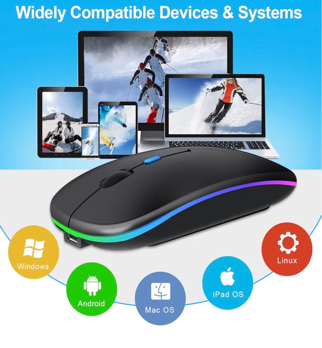 Wireless Bluetooth computer mouse by Problems Solved with ergonomic design and rechargeable battery, suitable for laptops.