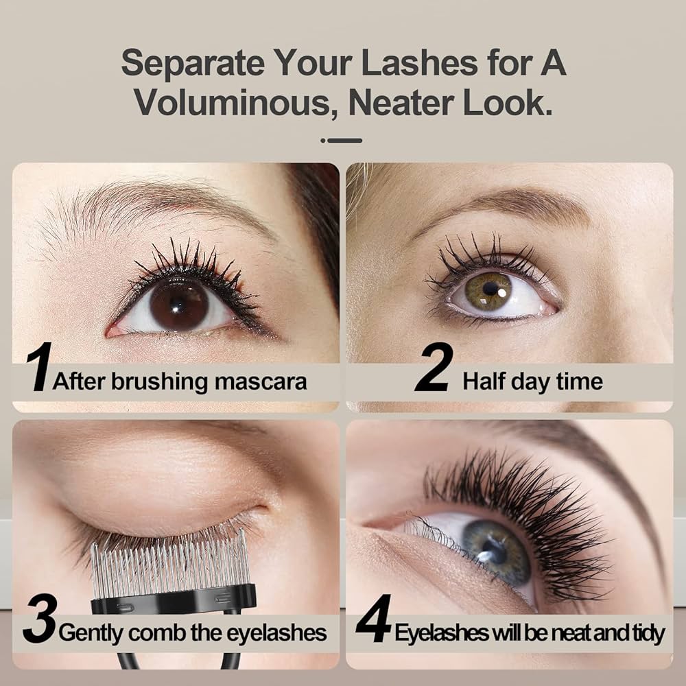 Problems Solved eyebrow brush, eyelash separator, and brow comb set with three makeup tools for grooming and defining eyebrows and lashes.