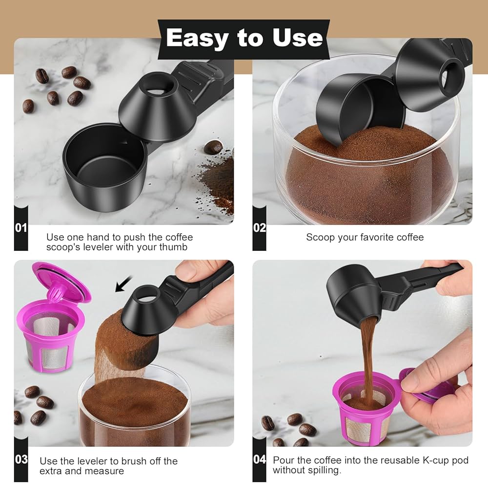 Coffee Scoop & Funnel for Reusable Cup Refillable Coffee Pods, Coffee Measuring
