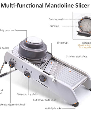 Problems Solved 18-in-1 adjustable stainless steel mandoline slicer with manual cutter and vegetable grater for versatile food prep.