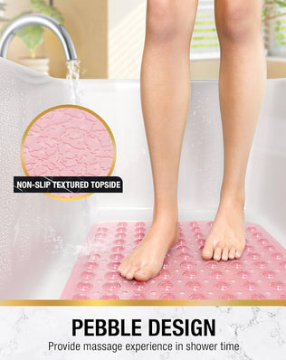 Problems Solved non-slip bath mat, 101 x 40 cm extra long shower mat with textured surface, BPA-free for safety and grip.