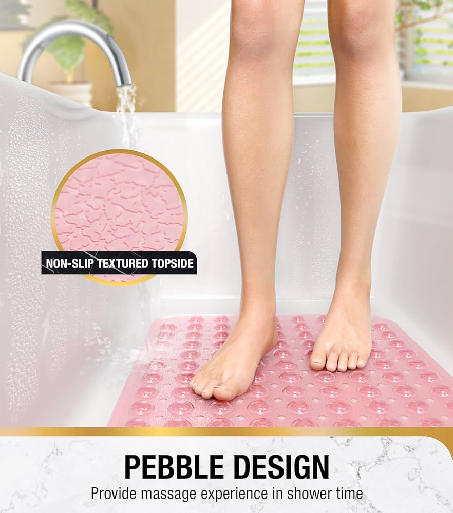Problems Solved non-slip bath mat, 101 x 40 cm extra long shower mat with textured surface, BPA-free for safety and grip.