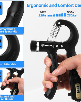 2PCS Grip Strength Trainer with 22-220Lbs (10-100kg) Adjustable Resistance
