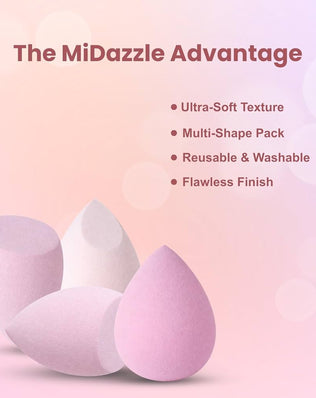 Set of four Omidazzle Ultra Soft Blender Makeup Sponges with storage box, ideal for seamless foundation application.