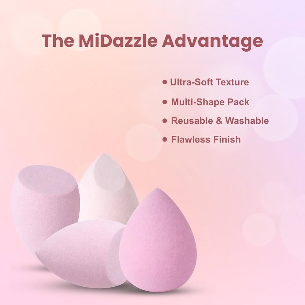 Set of four Omidazzle Ultra Soft Blender Makeup Sponges with storage box, ideal for seamless foundation application.