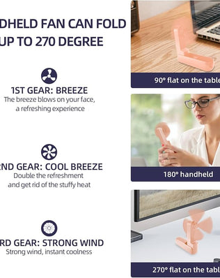 Problems Solved USB rechargeable handheld fan with three speed settings, compact and portable for personal cooling.