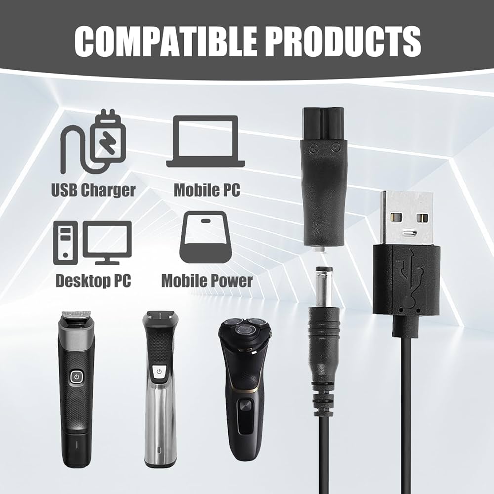 Problems Solved electric shaver charger kit with 7pcs universal USB replacement cables for easy charging and compatibility.