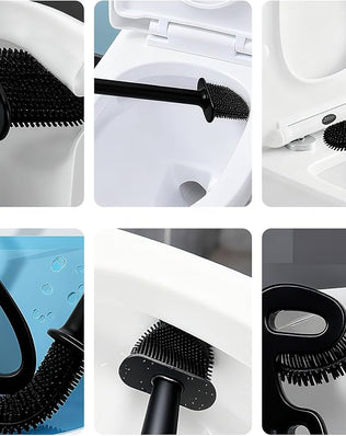 Toilet Brush and Holder with Flat Flexible Silcone Head & Durable and Flexible Bristles