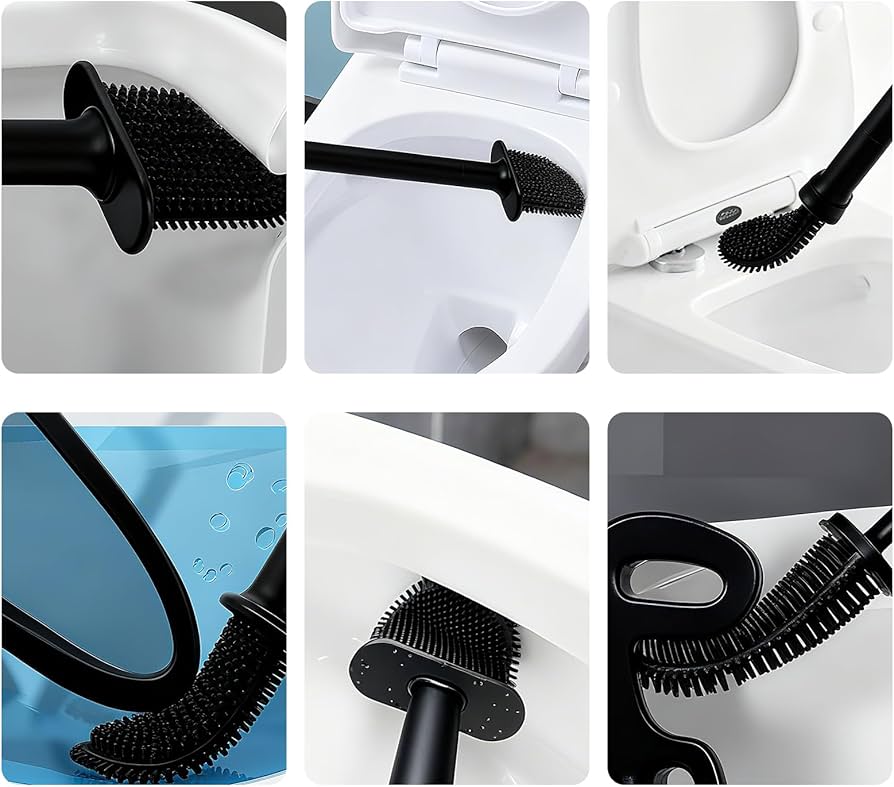 Toilet Brush and Holder with Flat Flexible Silcone Head & Durable and Flexible Bristles