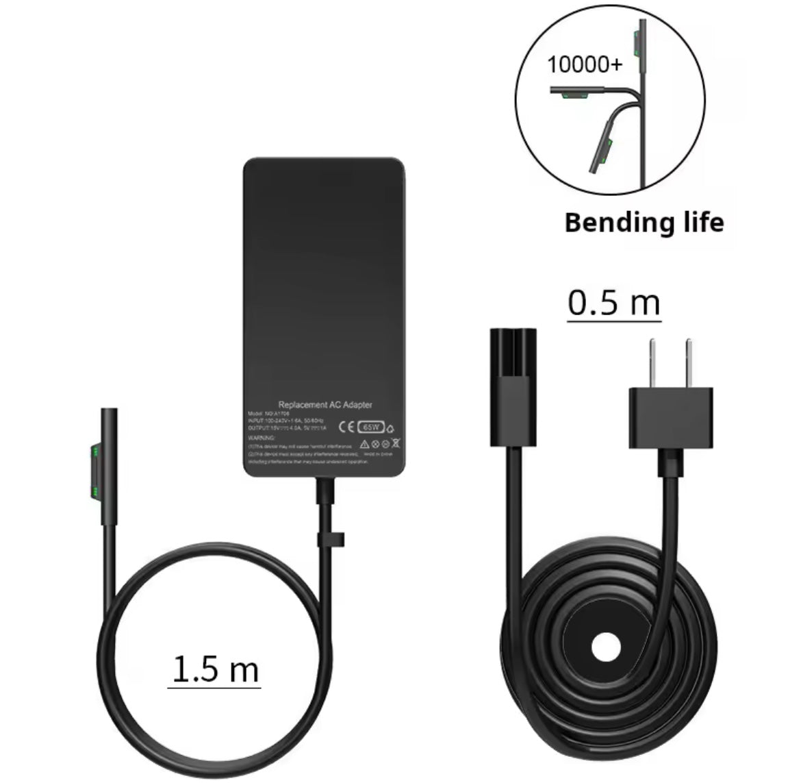 Problems Solved 65W 15V 4A red power adapter for Microsoft Surface Pro 4, with cable and connector visible in the image.