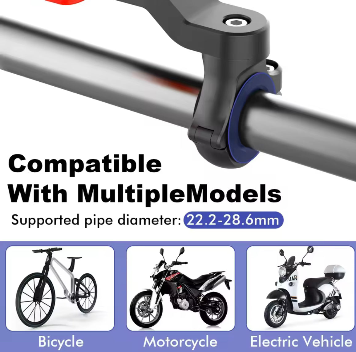 Adjustable motorcycle bike phone holder stand from Problems Solved, featuring secure support and mounting for smartphone devices.