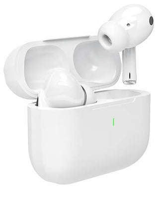 Problems Solved wireless Bluetooth 5.0 earbuds with noise-canceling Air Buds, shown in a sleek black design with charging case.