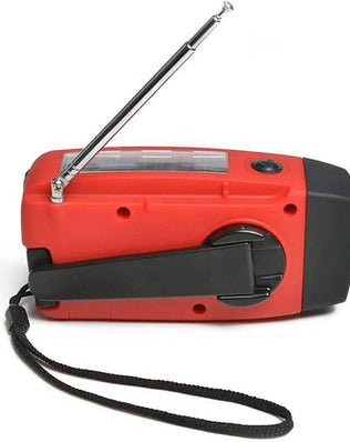 Problems Solved emergency radio with 2000mAh power bank, hand crank, solar panel, and built-in flashlight.