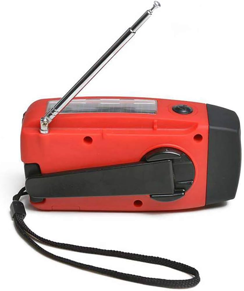 Problems Solved emergency radio with 2000mAh power bank, hand crank, solar panel, and built-in flashlight.