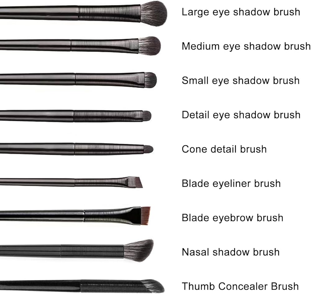 Set of nine Problems Solved eyeshadow makeup brushes with various eye brush designs for detailed eye makeup application.