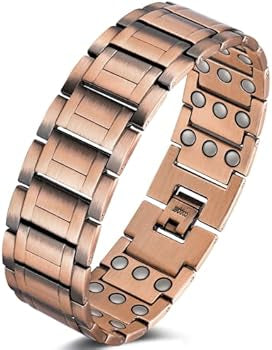 Copper magnetic bracelet for men by Problems Solved, featuring 99% pure copper and strong magnets, displayed on a neutral background.
