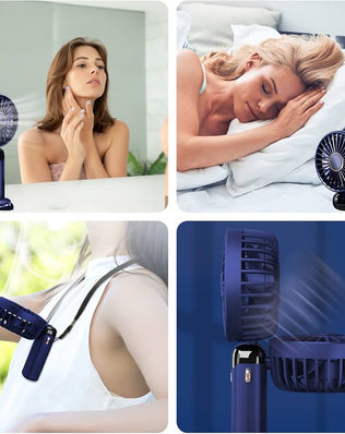 Problems Solved portable handheld USB rechargeable fan with five speed settings, compact and lightweight for personal cooling.