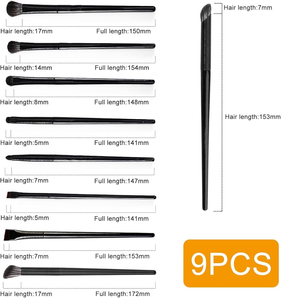 Set of nine Problems Solved eyeshadow makeup brushes arranged in a brush set for eye makeup application.