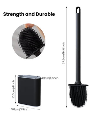 Silicone Flex Toilet Brush and Holder Set by Problems Solved, wall-mounted with deep cleaning bristles and sleek design