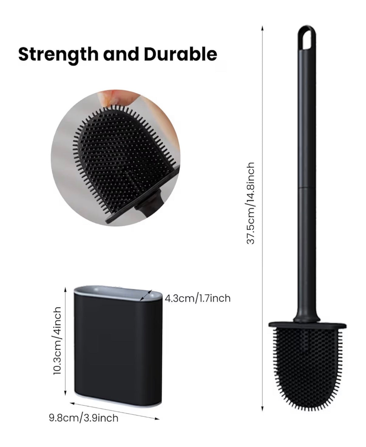 Silicone Flex Toilet Brush and Holder Set by Problems Solved, wall-mounted with deep cleaning bristles and sleek design