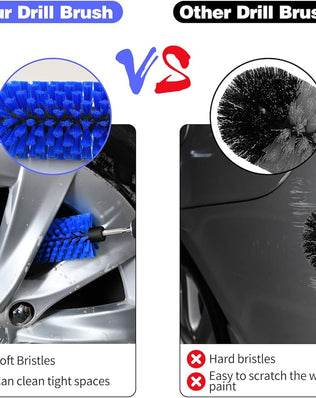 Problems Solved drill brush for car wheels and bottles, dense durable cleaning brush for vehicle and bottle cleaning tasks.