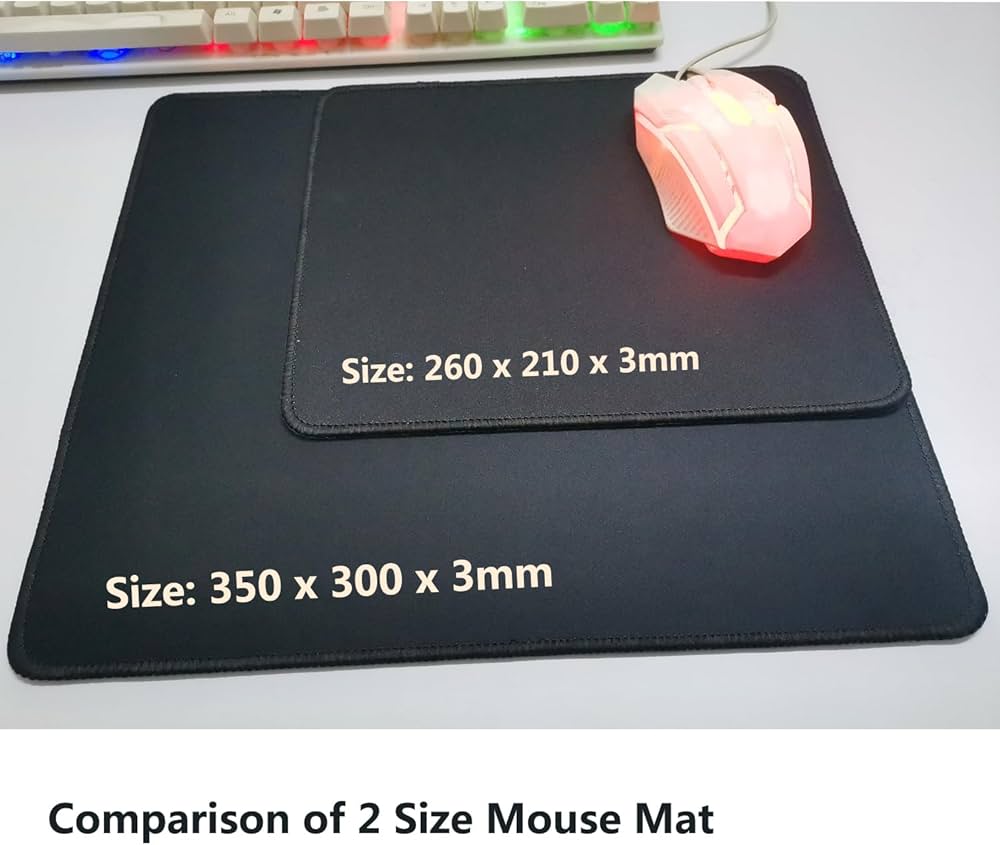 Problems Solved black mouse mat, 350x300mm, 3mm thick with anti-slip rubber base for smooth, stable computer use.