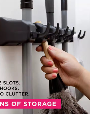 Wall-Mounted Mop & Broom Holder with Multiple Slots - Problems Solved